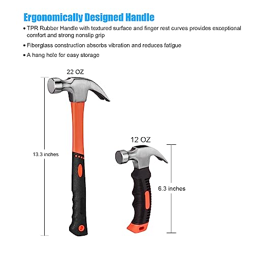 ZUZUAN 2 Piece Claw Hammer Set with Nonslip Handle