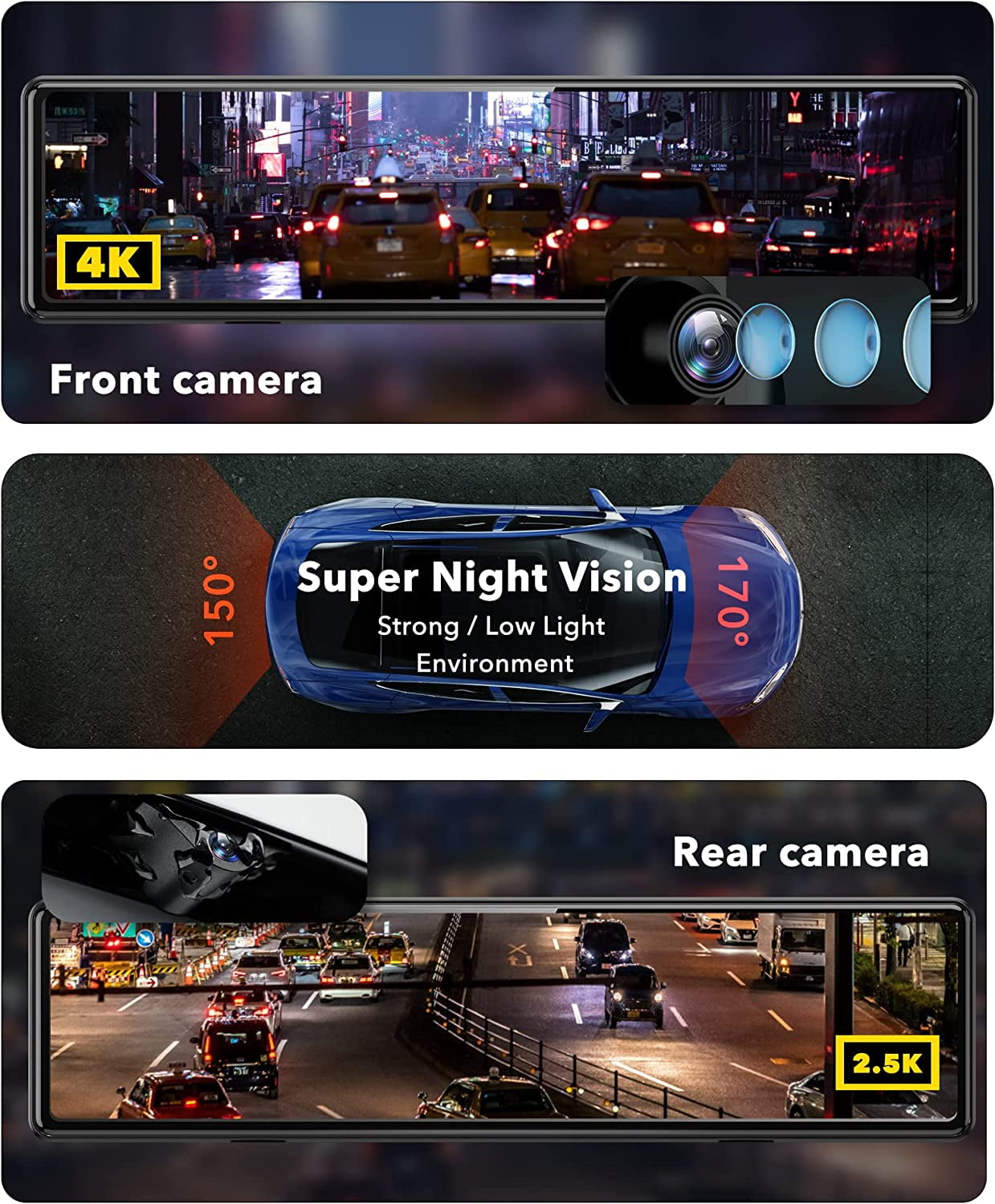 REDTIGER 11" 4K Touch Screen Mirror Dash Cam