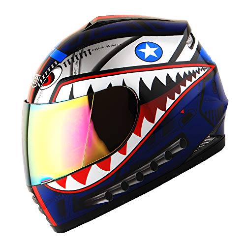 Youth Kids Shark Blue Full Face Motorcycle Helmet