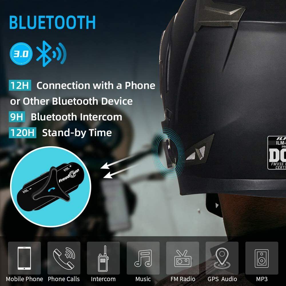 ILM Bluetooth Modular Full Face Helmet Intercom DOT
