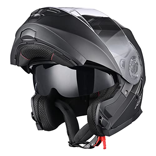 AHR Flip Up Full Face Motorcycle Helmet - Matte Black