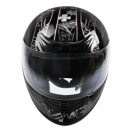 XFMT Adult Motorcycle Flip Up Full Face Helmet (Black Pink Butterfly, Large)