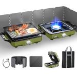 Portable 2-Burner Camping Stove with Windshield