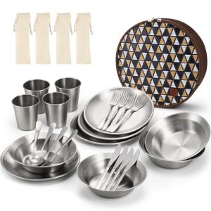 Odoland Stainless Steel Camping Mess Kit for 4