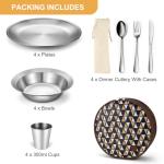 Odoland Stainless Steel Camping Mess Kit for 4