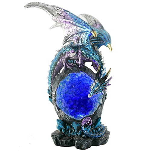 Blue Dragon Figurine with LED Crystal Cave