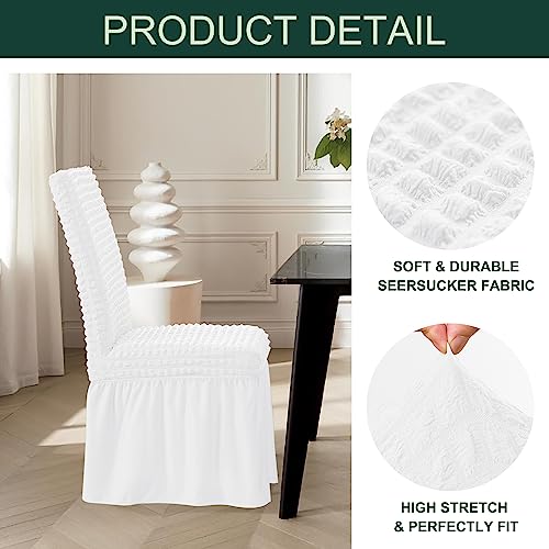 White Stretch Chair Covers with Skirt - Set of 2