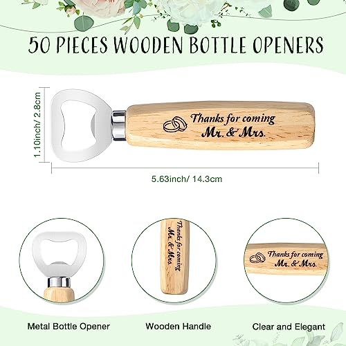 50 Wedding Favors: Bottle Openers with Thank You Cards