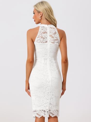 Allegra K White Lace Halter Bodycon Wedding Dress