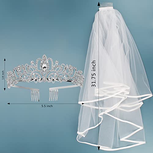 White Ribbon Edge Tiara Veil Set for Brides