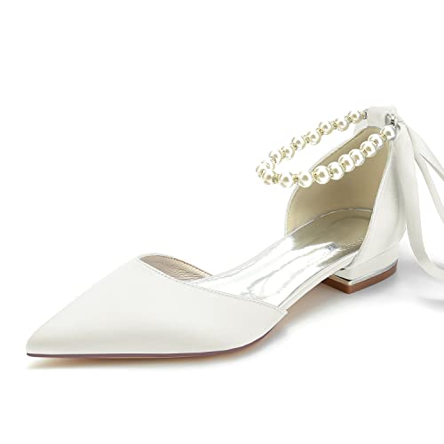Ivory Satin Pointed Toe Bridal Pumps for Bride
