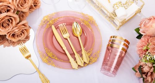 Clear Burgundy Wedding Party Disposable Tableware Set 175pcs