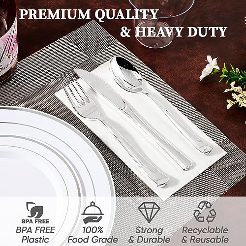 Silver Rim Plastic Dinnerware Set for 100 Guests