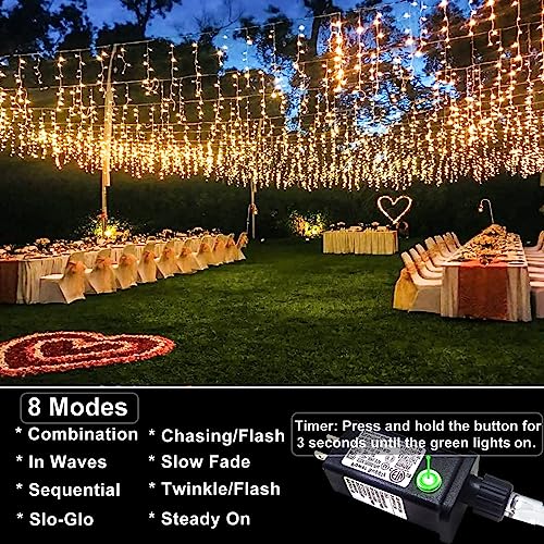 1280LED Icicle Lights for Wedding Outdoor Decor (Warm White)