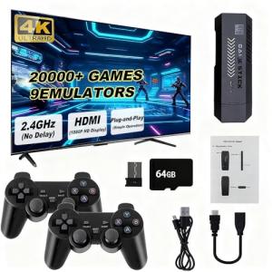 Zikynn M8 Retro Game Console with 2 Wireless Controllers, 64GB, Over 20,000 Classic Games, Ideal Gaming Gift for Boys and Adults