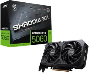 MSI GeForce RTX 5060 8G SHADOW 2X OC Graphics Card - RTX 5060 GPU, 8GB GDDR7 (28Gbps/128-bit), PCIe 5.0 - DUAL-Fan Thermal Design (2 x TORX FAN 5.0) - HDMI 2.1b, DisplayPort 2.1b