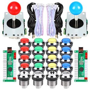 2 Player Arcade Contest DIY Kits USB Encoder To PC Joystick + 8 Ways Sticker + Chrome LED Illuminated Push Button 1 & 2 Player Coin Buttons For Arcade Mame Raspberry Pi 2 3 3B Games