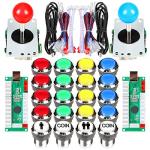 Fosiya 2 Player Arcade Joystick LED Chrome Push Buttons for PC MAME Raspberry Pi Video Games Arcade Cabinet Parts (Mixed Kit)