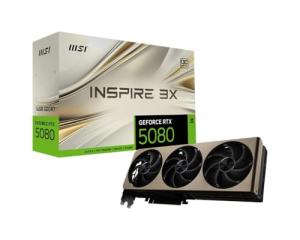 MSI GeForce RTX 5080 16G INSPIRE 3X OC Graphics Card - RTX 5080 GPU, 16GB GDDR7 (30Gbps/256-bit), PCIe 5.0 - Triple Fan Thermal Design (3 x STORMFORCE Fan) - HDMI 2.1b, DisplayPort 2.1b