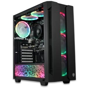 XUM Elite Prebuilt Gaming PC: AMD Ryzen 5 5600G, Radeon Vega 7 Integrated Graphics, 16GB DDR4 RAM, 256GB NVMe SSD, 1TB HDD, 500W PSU 80+ Bronze, aRGB, WiFi 5, Windows 11 Home, Entry Level, Black Case
