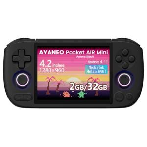 AKNES AYANEO Pocket AIR Mini Retro Handheld Game Console, 4.2" 500 Nits HD Screen (1280x960 LCD, 60Hz), Android 11 Gaming System with Helio G90T, Hall Joystick & Trigger, 2GB+32GB - Aurora Black