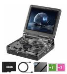 HANHIBR RG35XXSP Handheld Game Console with 64G TF Card, 5000+ Games, Portable Style, Flip Hand Held, Linux System, Black Transparent