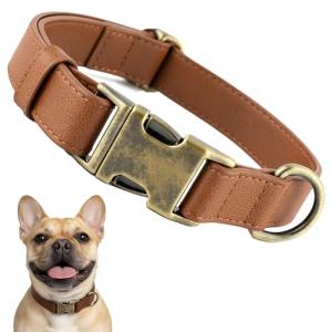 Adjustable Waterproof Leather Dog Collar for Small Dogs