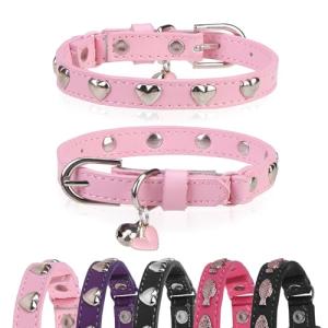 Dillybud Adjustable Leather Cat Collars with Bell