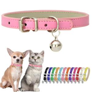 Pink PU Leather XXS Dog Collar with Bell