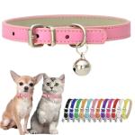 Pink PU Leather XXS Dog Collar with Bell