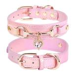 Cute Pink Rhinestone Heart Dog Collar for Small Pets