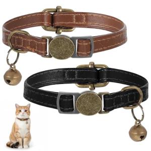 DOPENSPI Adjustable Leather Cat Collars with Bells