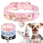 Cute Pink Rhinestone Heart Dog Collar for Small Pets