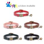 Adjustable Dark Green Leather Cat Collar with Bell