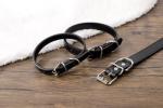 Azinoo Black Leather Dog Collar for All Sizes
