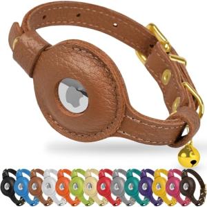 OOPSDOGGY Leather Cat Collar with AirTag Holder