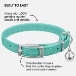 Leather Cat Collar with Bell - Mint Green