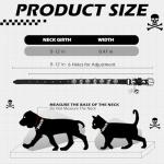 Adjustable Leather Cat Collar with Bell and Skull