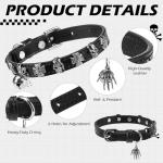 Adjustable Leather Cat Collar with Bell and Skull