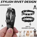 Adjustable Leather Cat Collar with Bell and Skull
