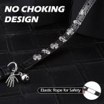 Adjustable Leather Cat Collar with Bell and Skull