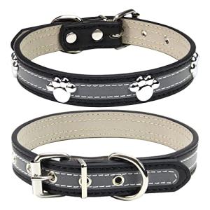 Reflective Paw Print Dog Collar - Adjustable Black