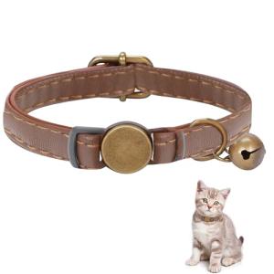 Soft Adjustable Leather Cat Collar with Bells