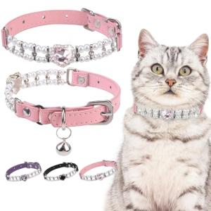 Personalized Pink Leather Cat Collar with Bell
