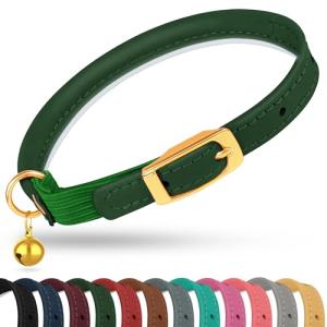 OOPSDOGGY Reflective Leather Cat Collar with Bell