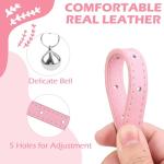 Personalized Pink Leather Cat Collar with Bell