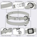 Gray Leather Cat Collar with Buckle and Bell