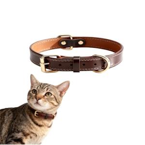 Adjustable Genuine Leather Cat Collar - Durable & Comfortable