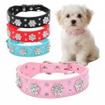 Pink Rhinestone Flower Dog Collar for Small Dogs