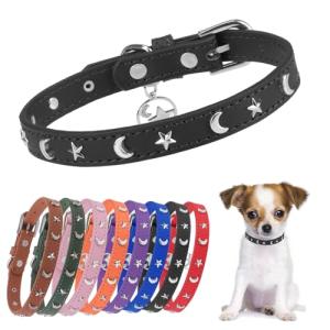 DILLYBUD Soft Leather Adjustable Dog Collar, Black